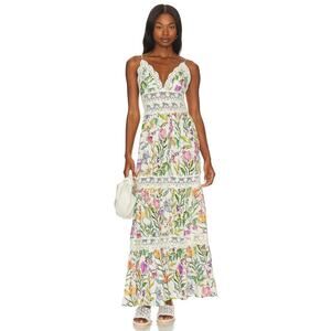 PQ SWIM Shea Long Dress in Wild Bloom Maxi Floral Lace Size Medium Large Beach